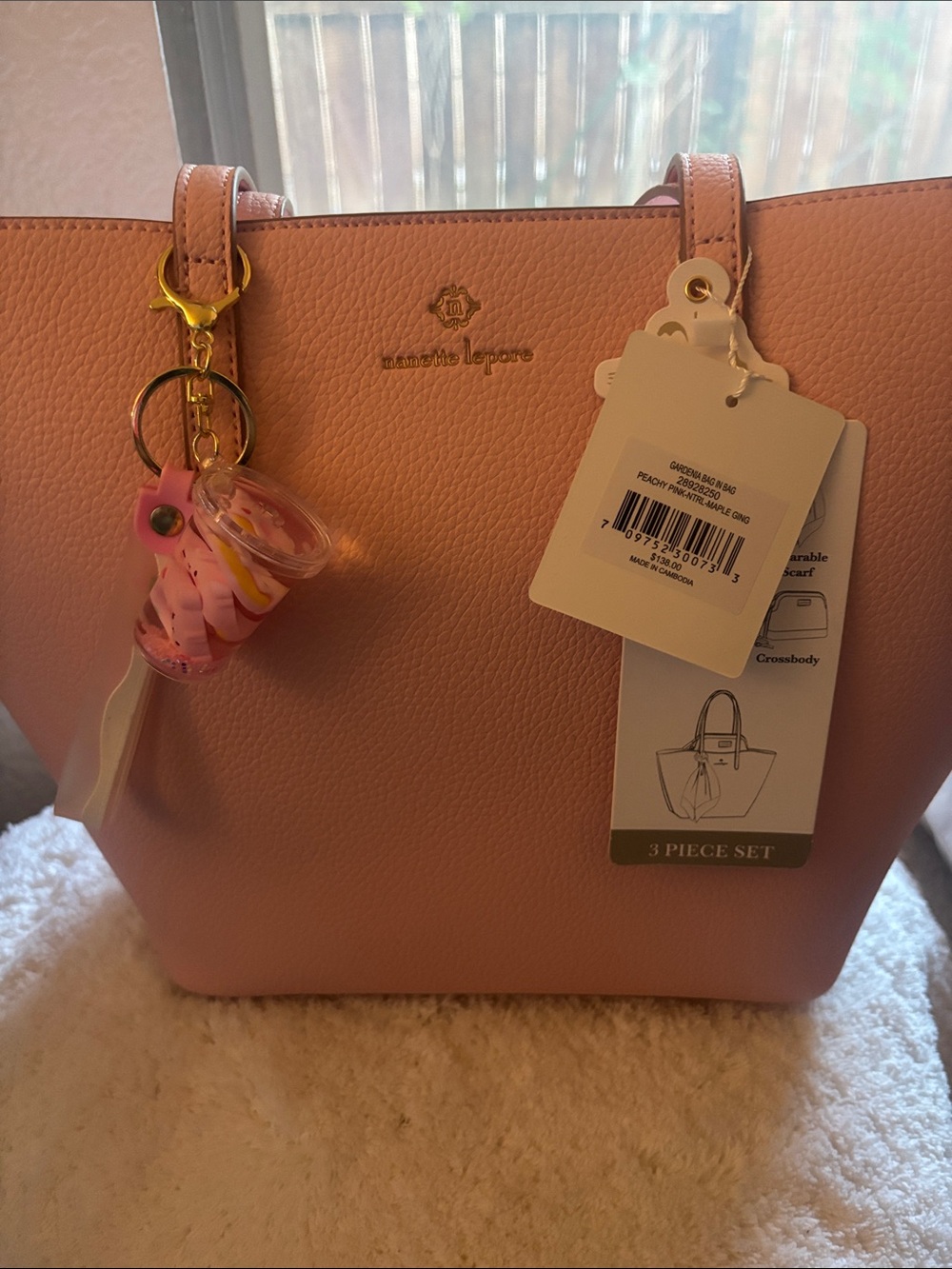 Nanette Lepore Blush Pink Pebbled Tote with Charm